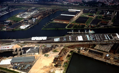 Historical aerial photo Headquarters Bremen with large VW automobile handling area