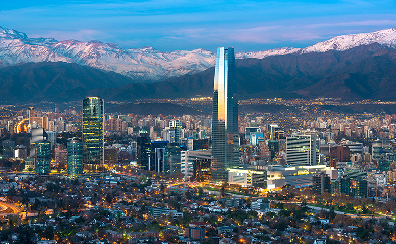 Chile: Aerial view of Downtown Santiago de Chile, surrounded by snow-capped peaks of the Andes Chile: Aerial view of Downtown Santiago de Chile, surrounded by snow-capped peaks of the Andes