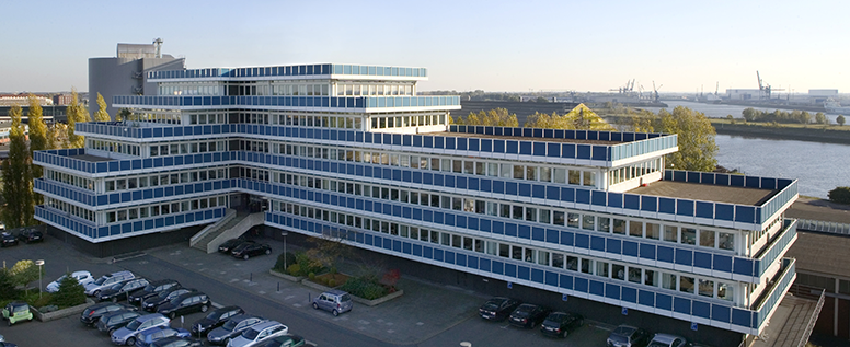 Headquarters Leschaco in Bremen, Germany – Blue and white building on the River Weser